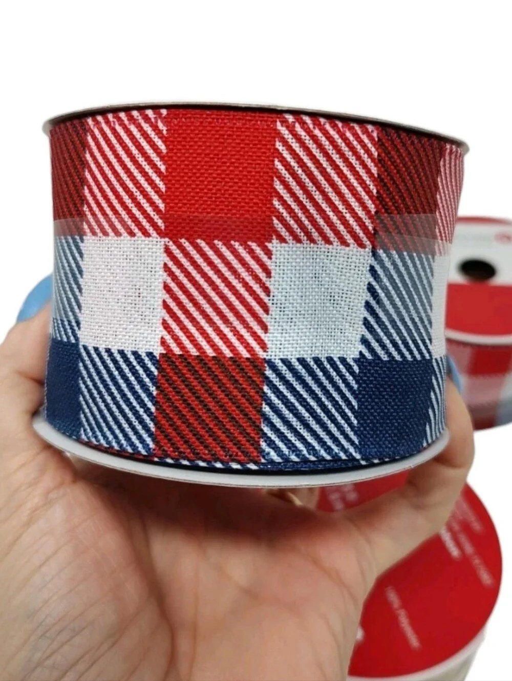 NEW 3 Wired Ribbon Bundle Celebrate It Plaid Farm Truck Stars Red White and Blue